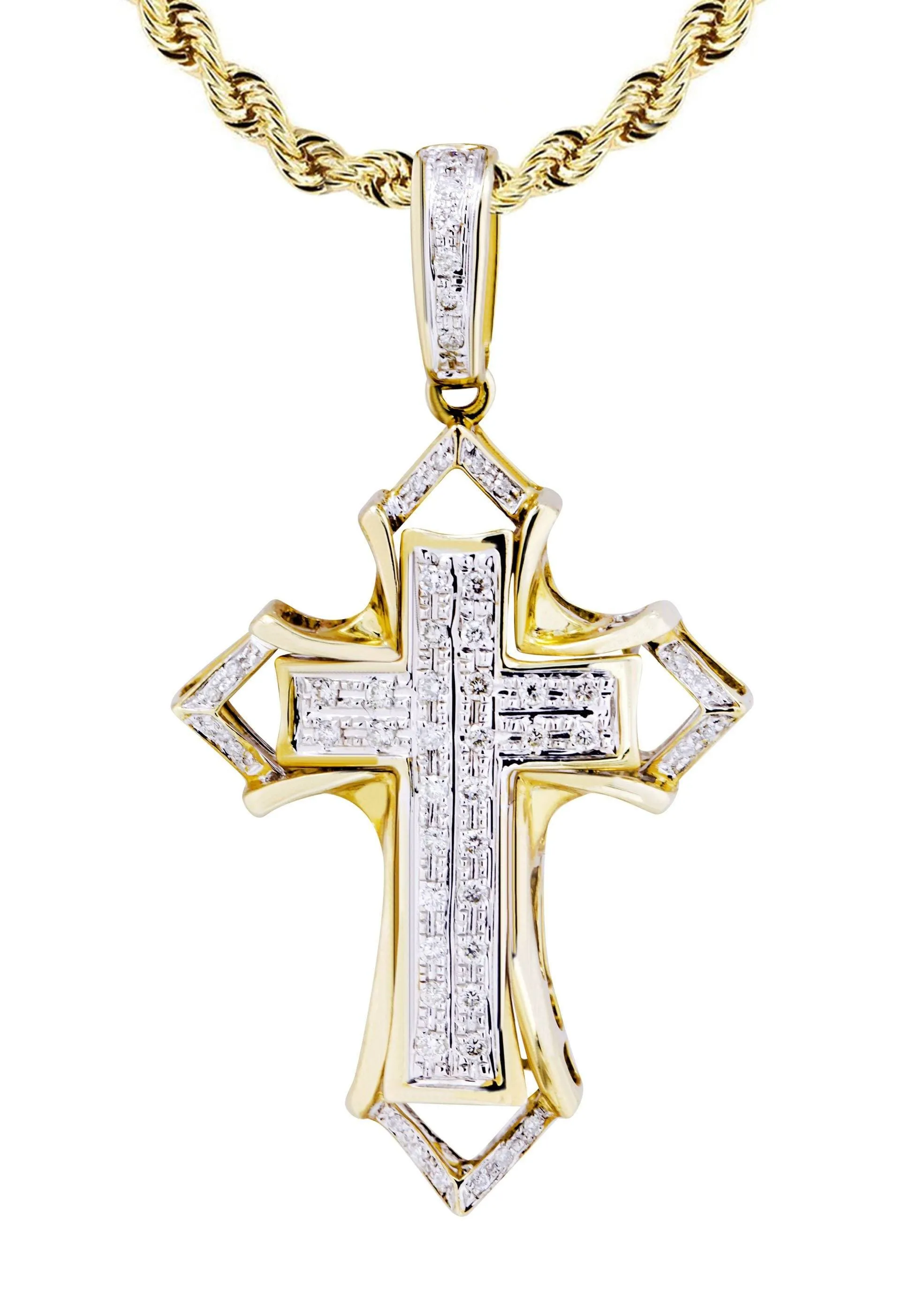 10K Yellow Gold Cross Diamond Necklace  | 0.32 Carats