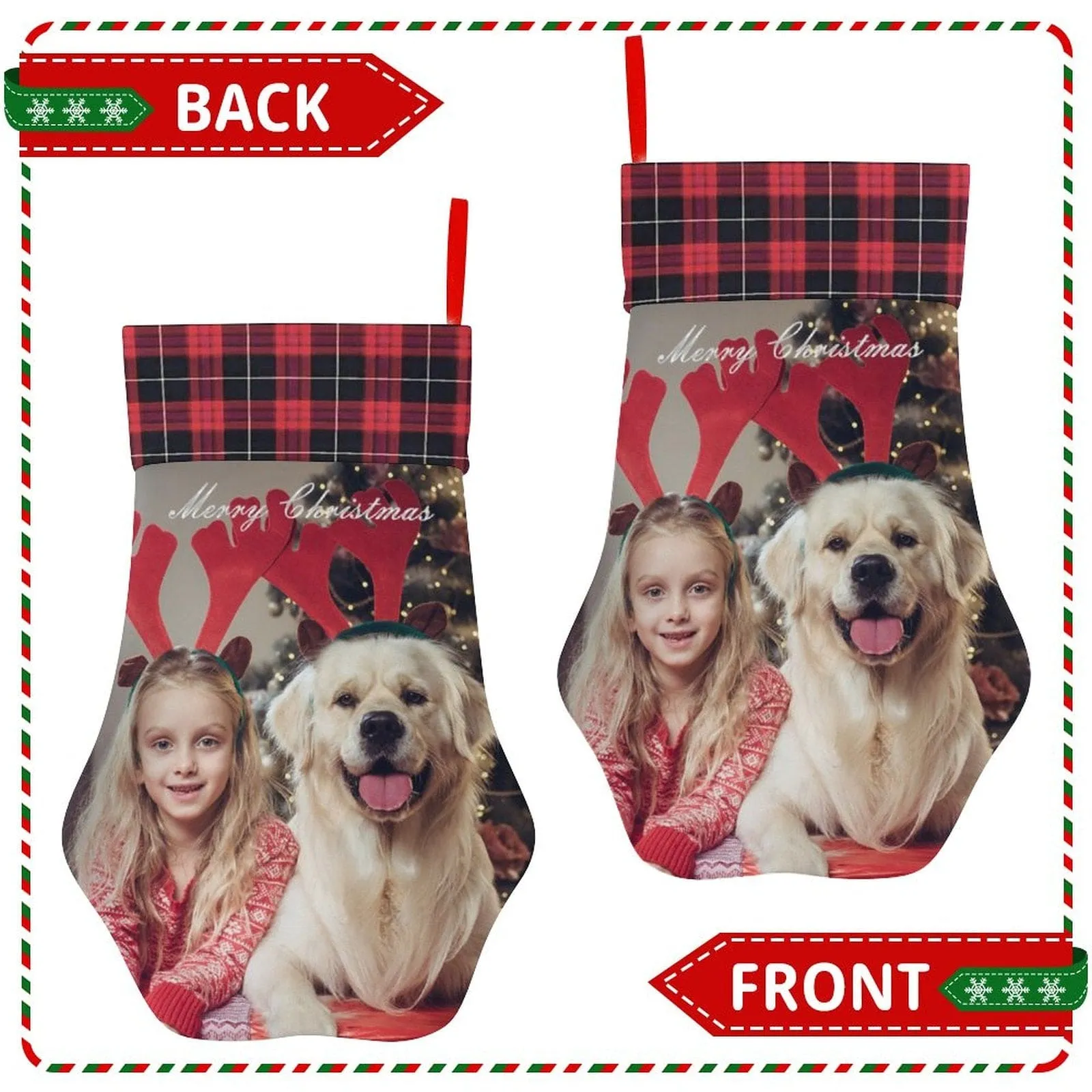 16.6in(L) Plus Size-Custom Family's Photo Socks Paw Christmas Stocking Holiday Decor Gifts