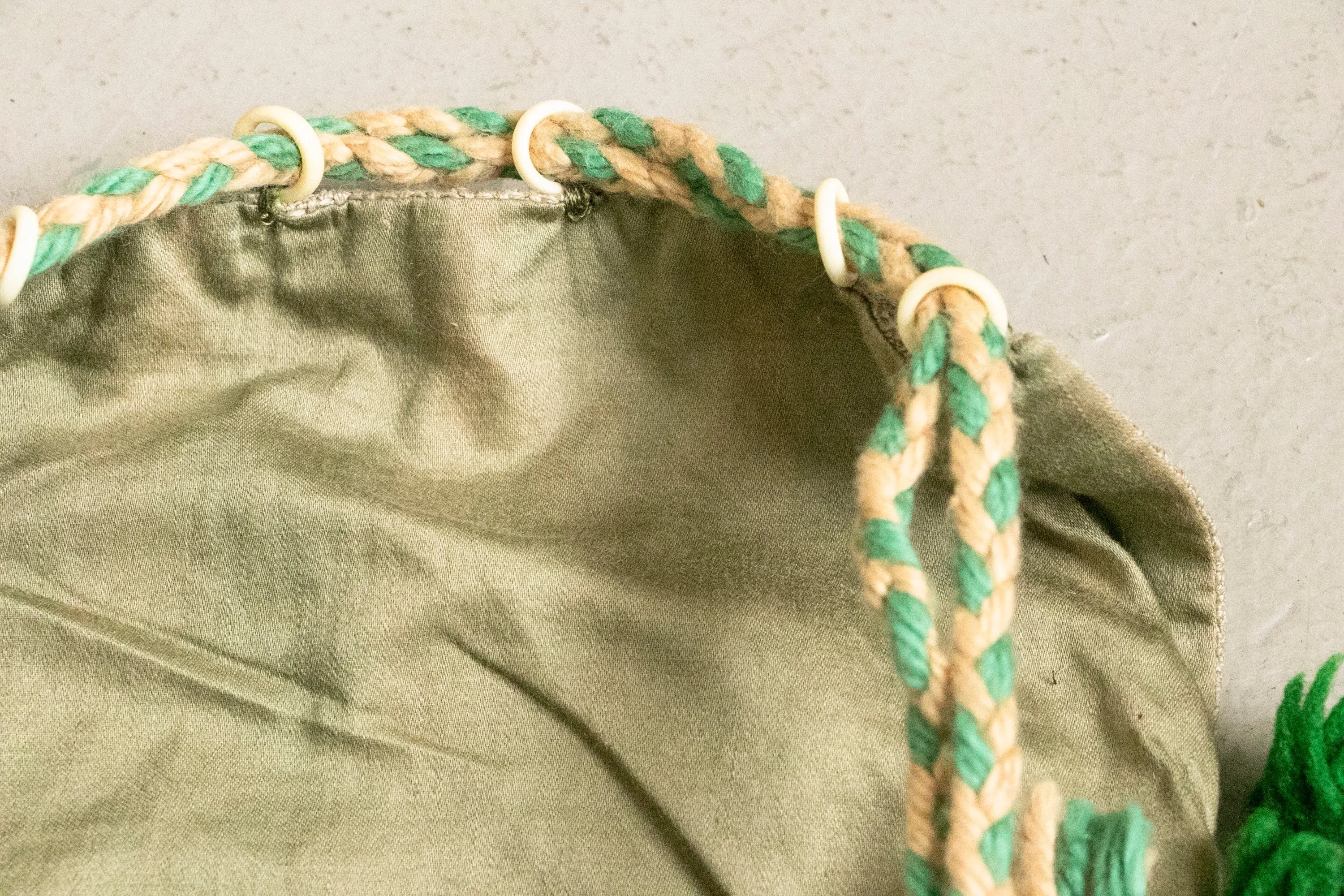 1940s Purse Embroidered Linen Drawstring Bag