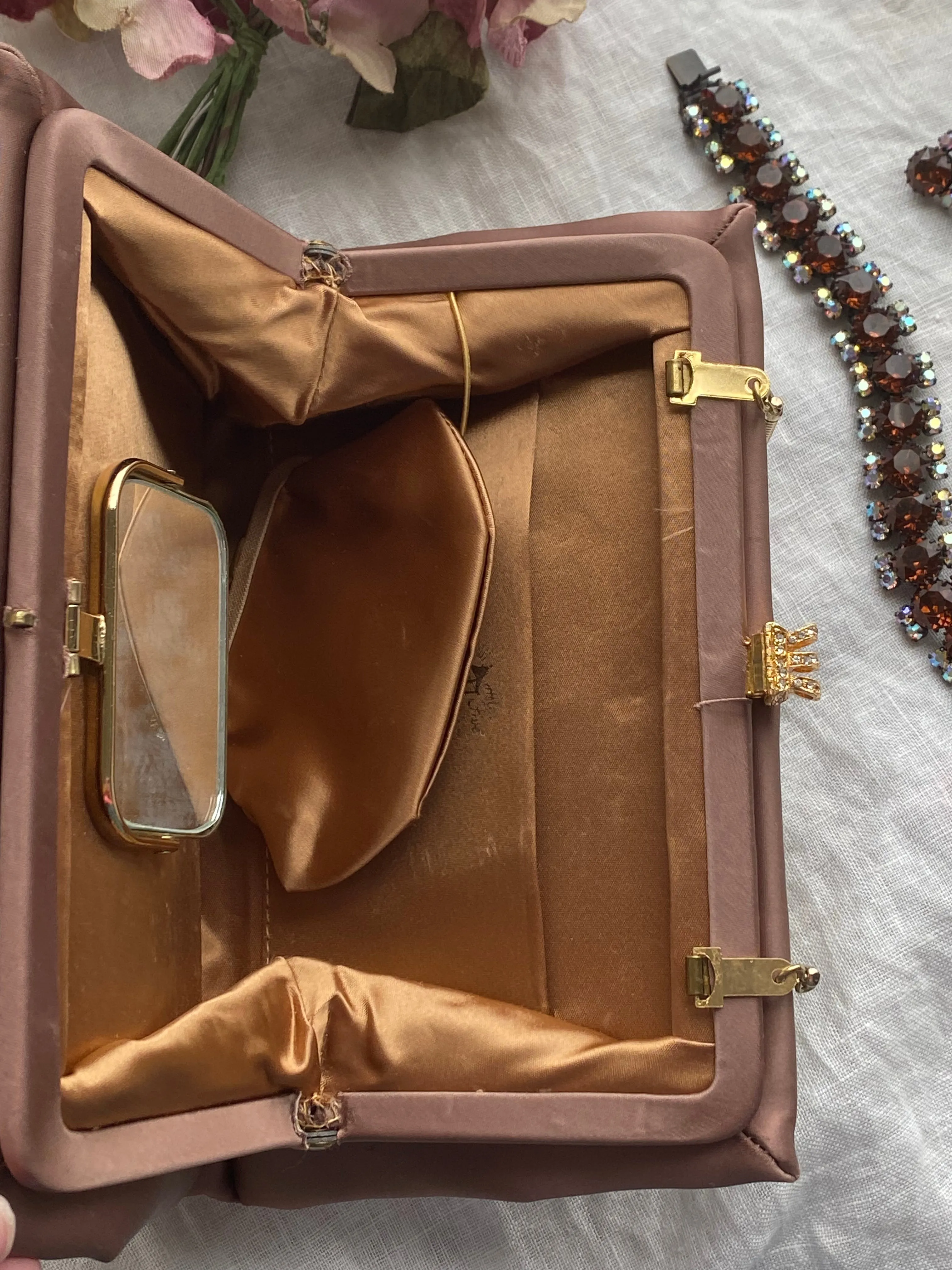 1950's After Five Satin Chestnut Clutch Evening Bag