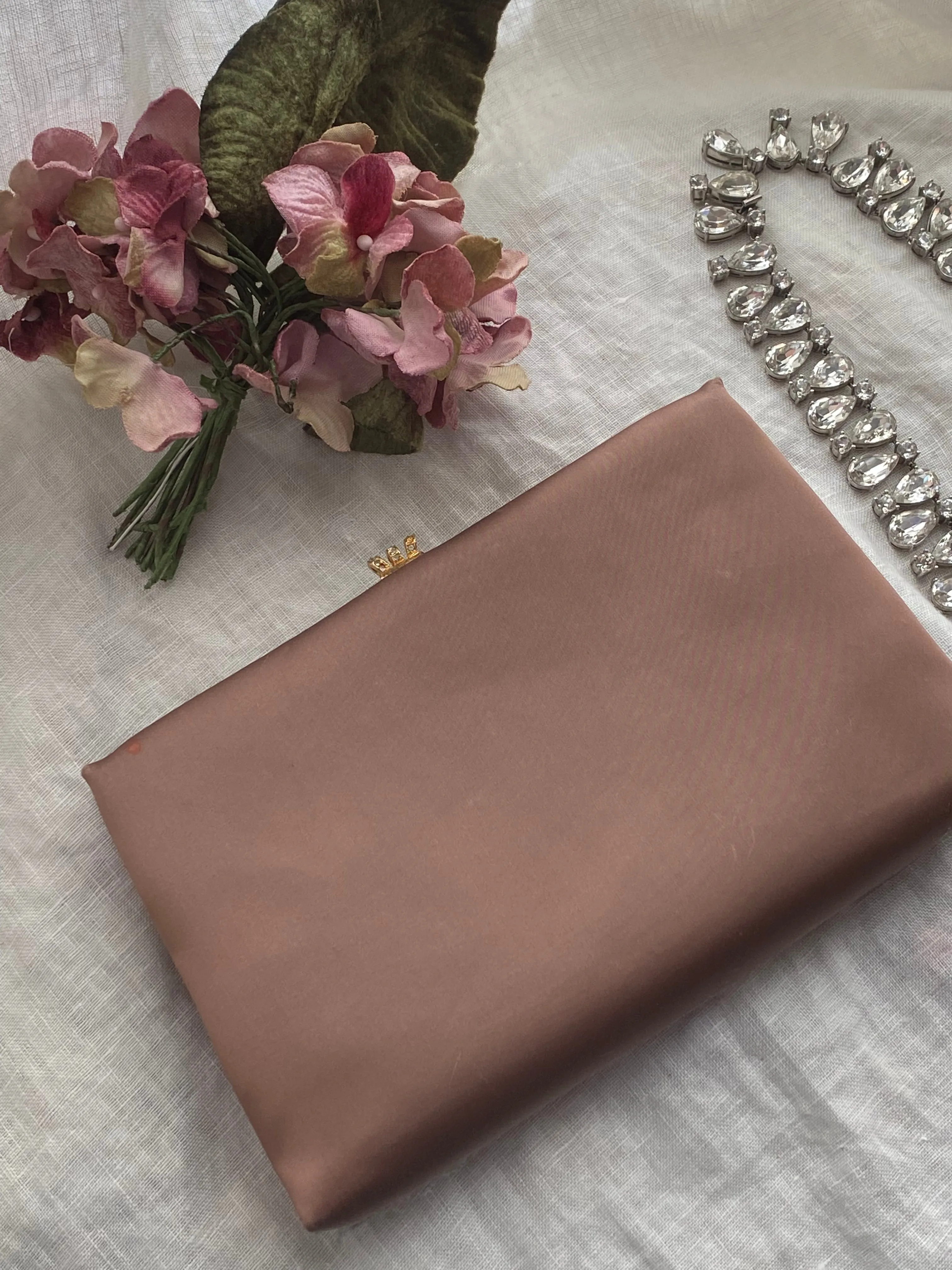 1950's After Five Satin Chestnut Clutch Evening Bag