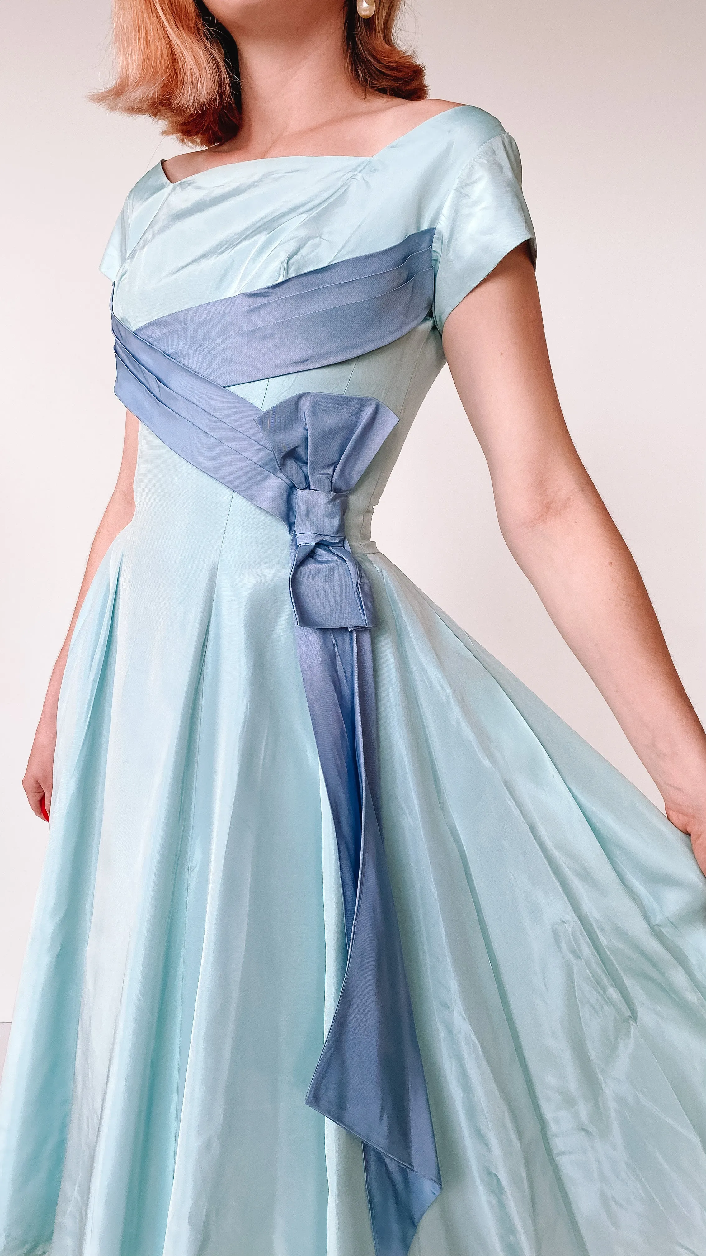 1950s Ice Blue Ribbon Dress, sz. XS