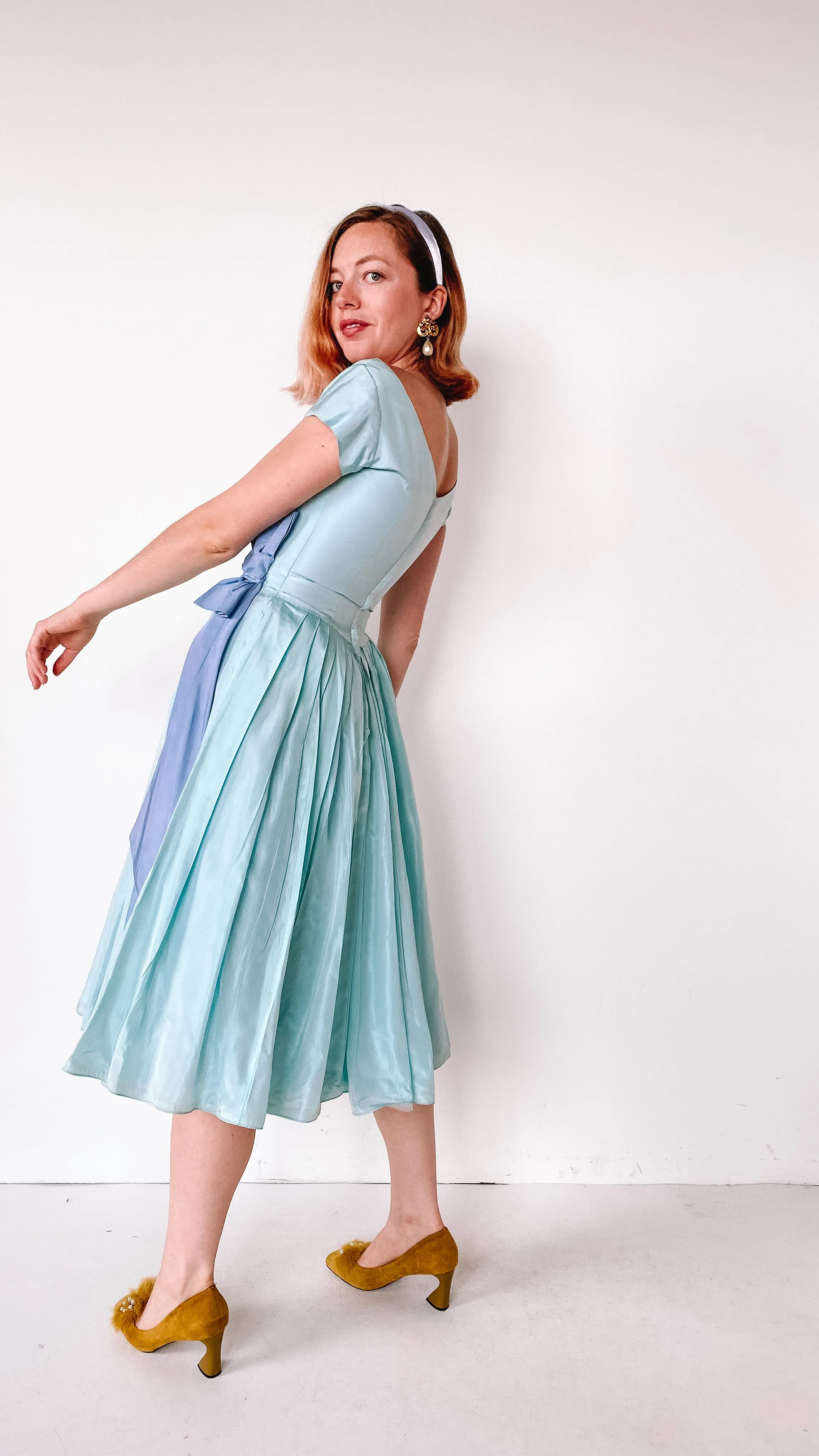 1950s Ice Blue Ribbon Dress, sz. XS