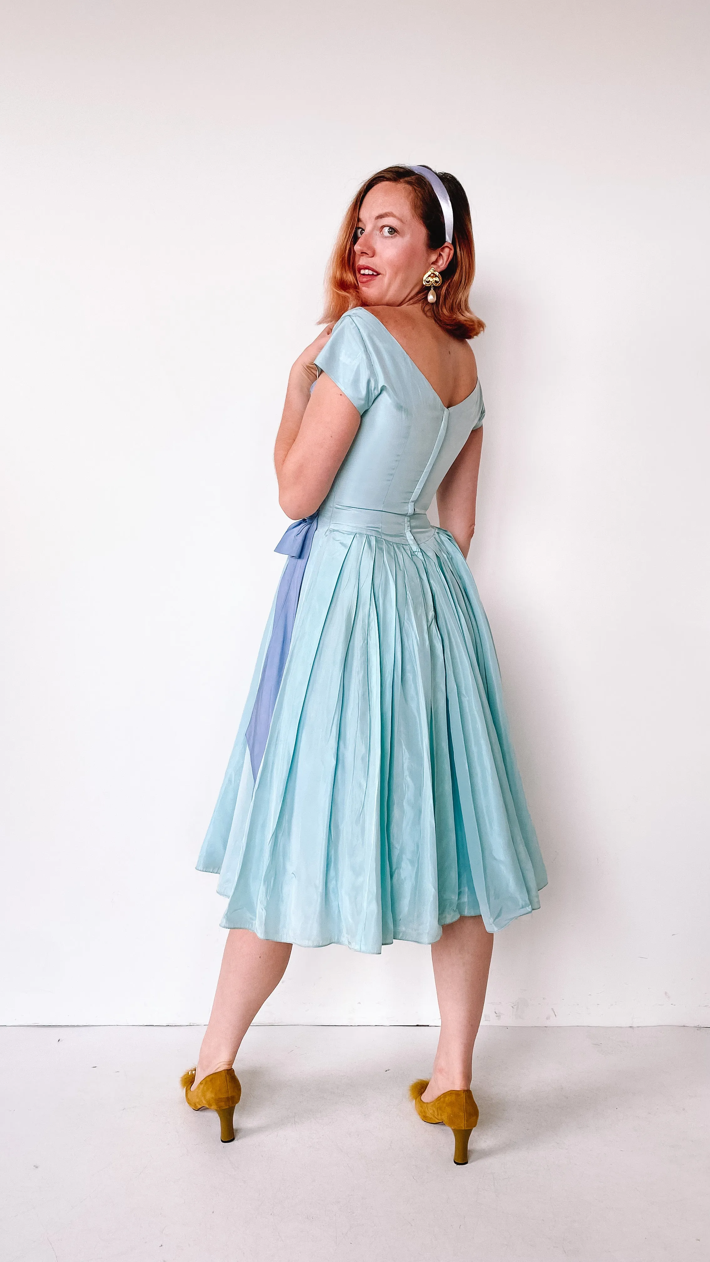 1950s Ice Blue Ribbon Dress, sz. XS