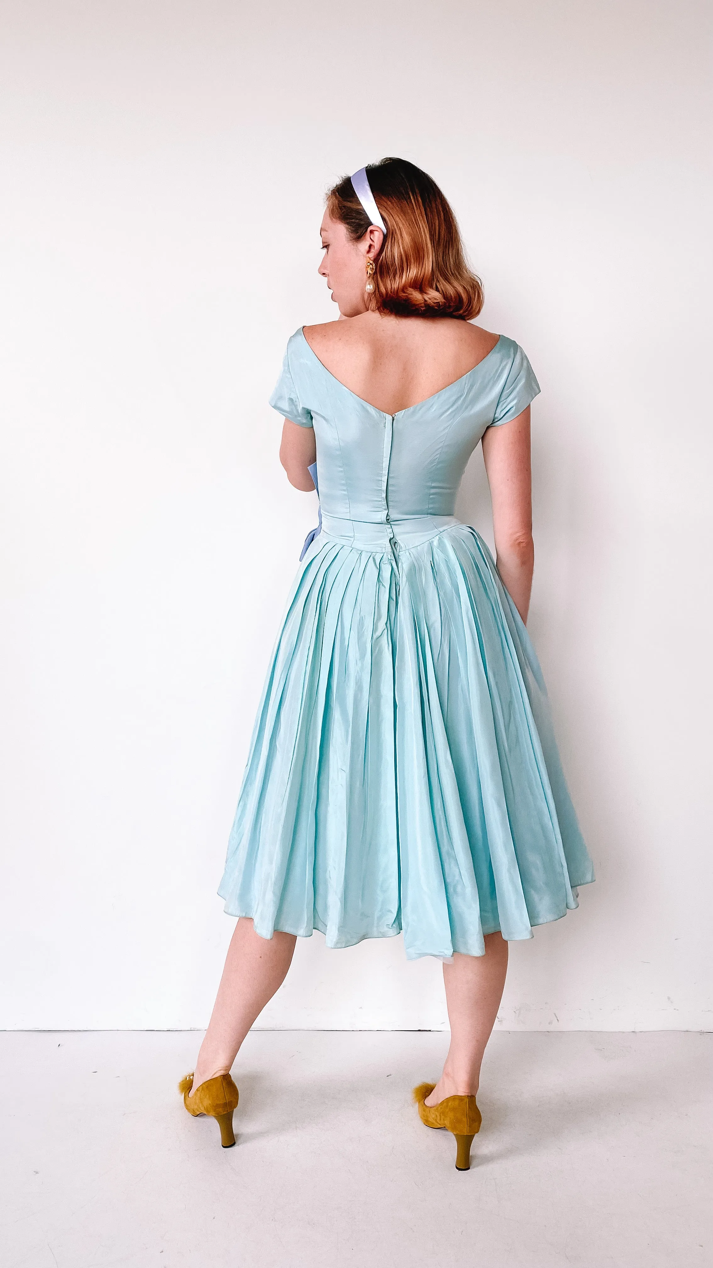 1950s Ice Blue Ribbon Dress, sz. XS