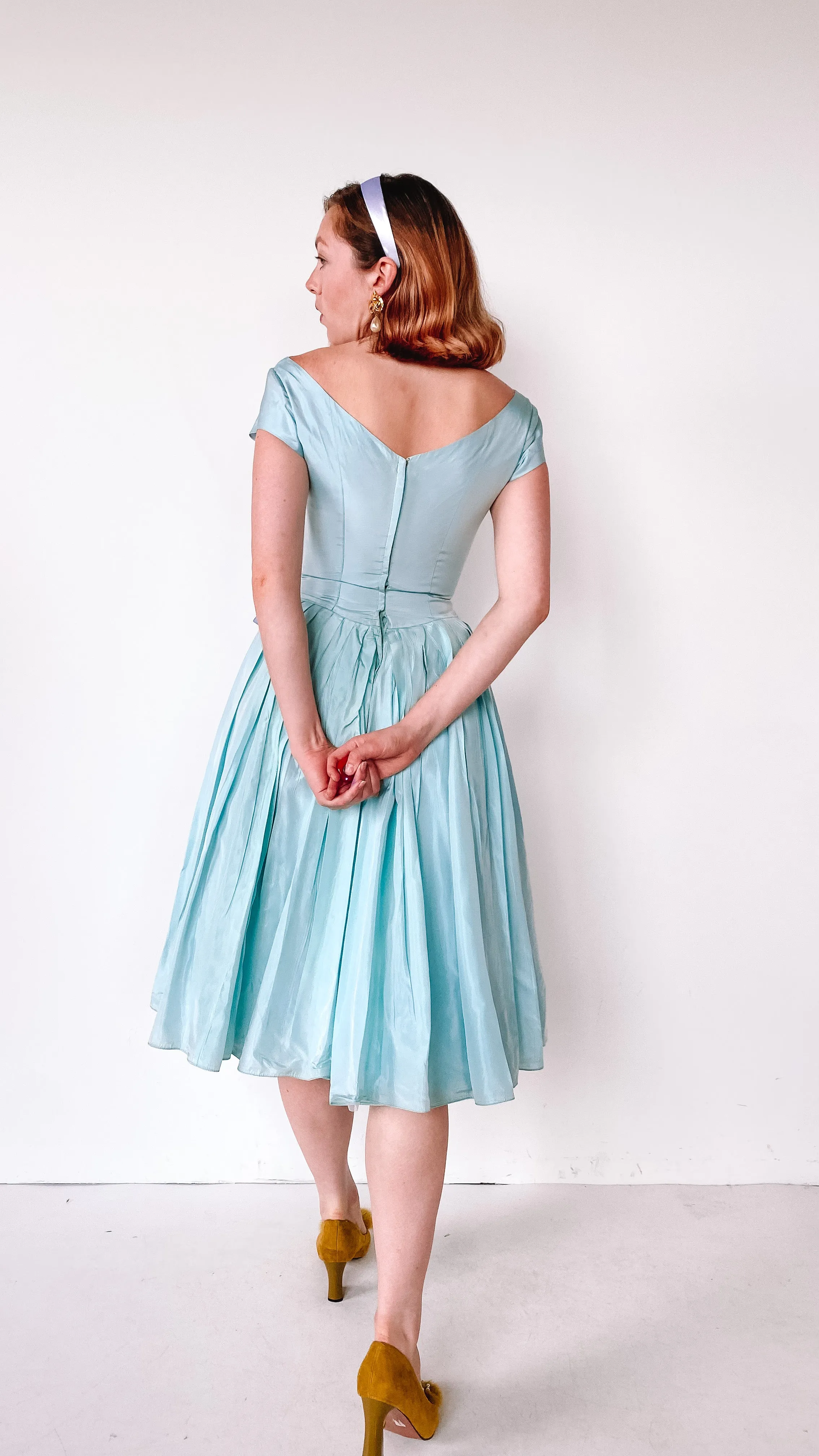 1950s Ice Blue Ribbon Dress, sz. XS