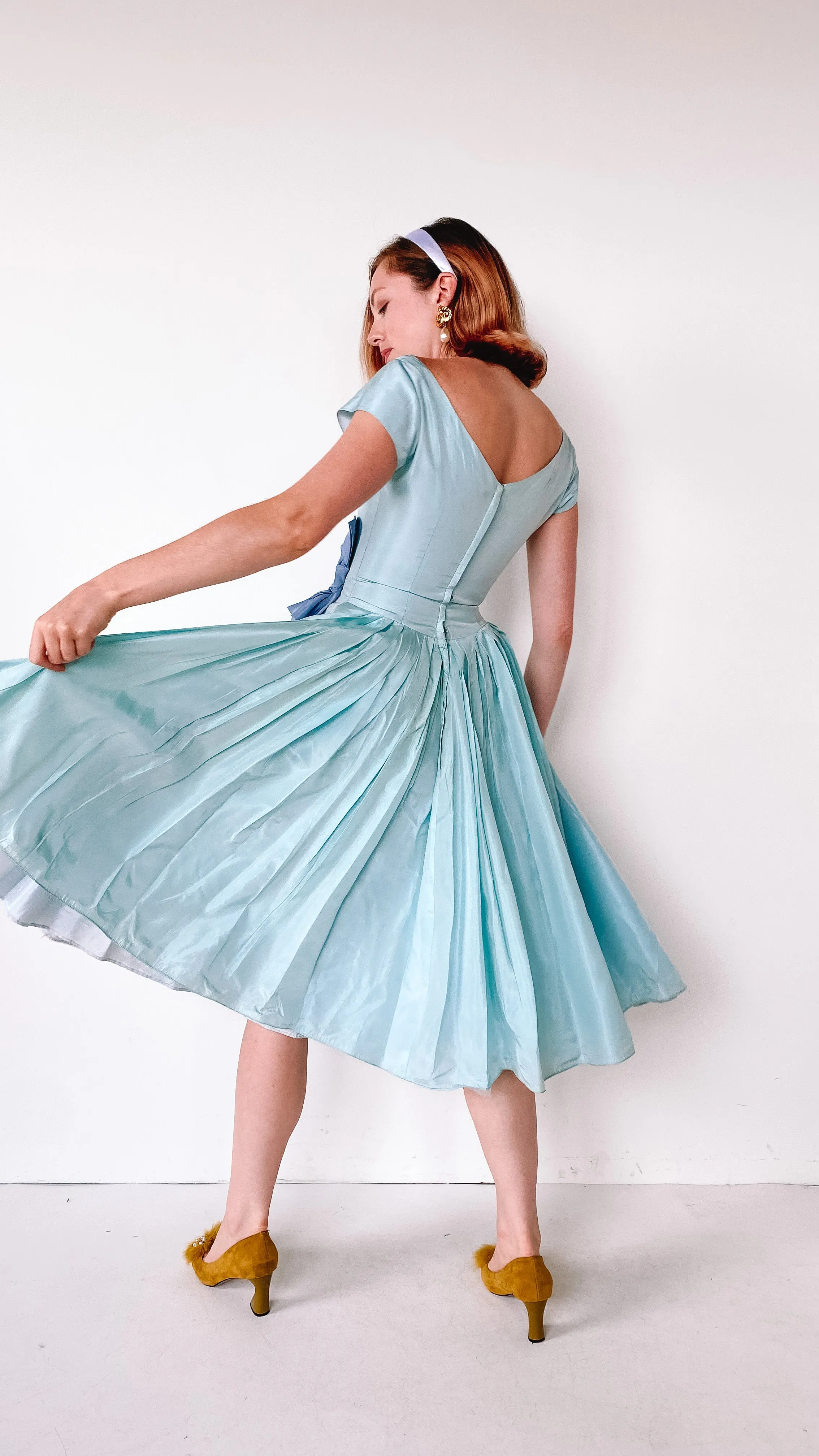 1950s Ice Blue Ribbon Dress, sz. XS