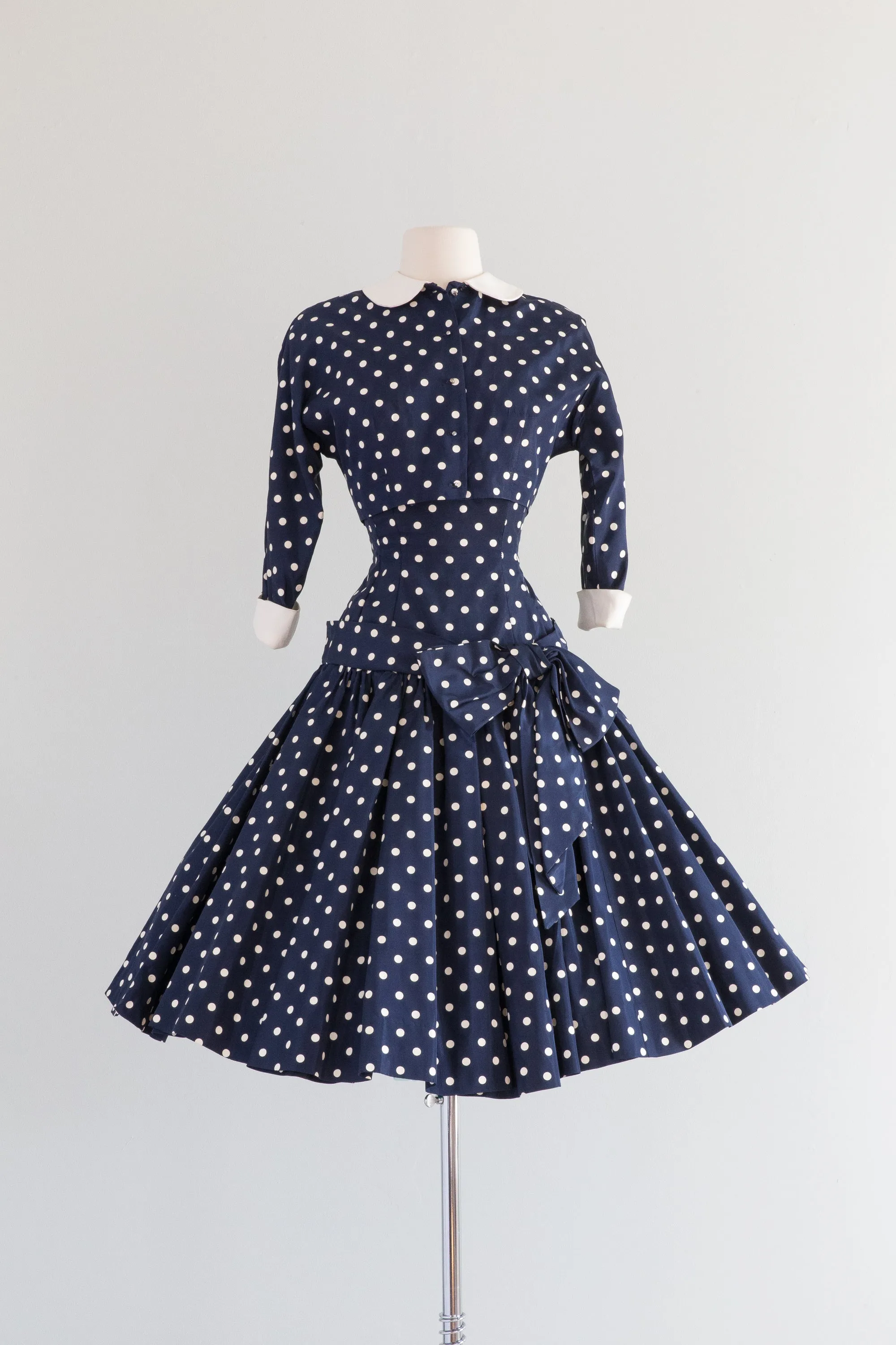 1950's LUCY Polka Dot Taffeta Party Dress With Bolero / Small