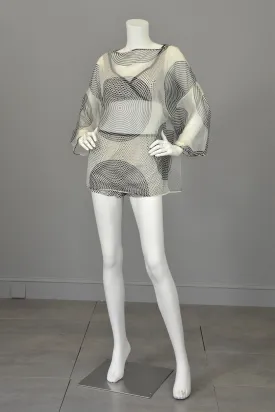1960s Black White Polka Dot Pinup Swimsuit and matching Bull's Eye Cover-Up by Rose Marie Reid