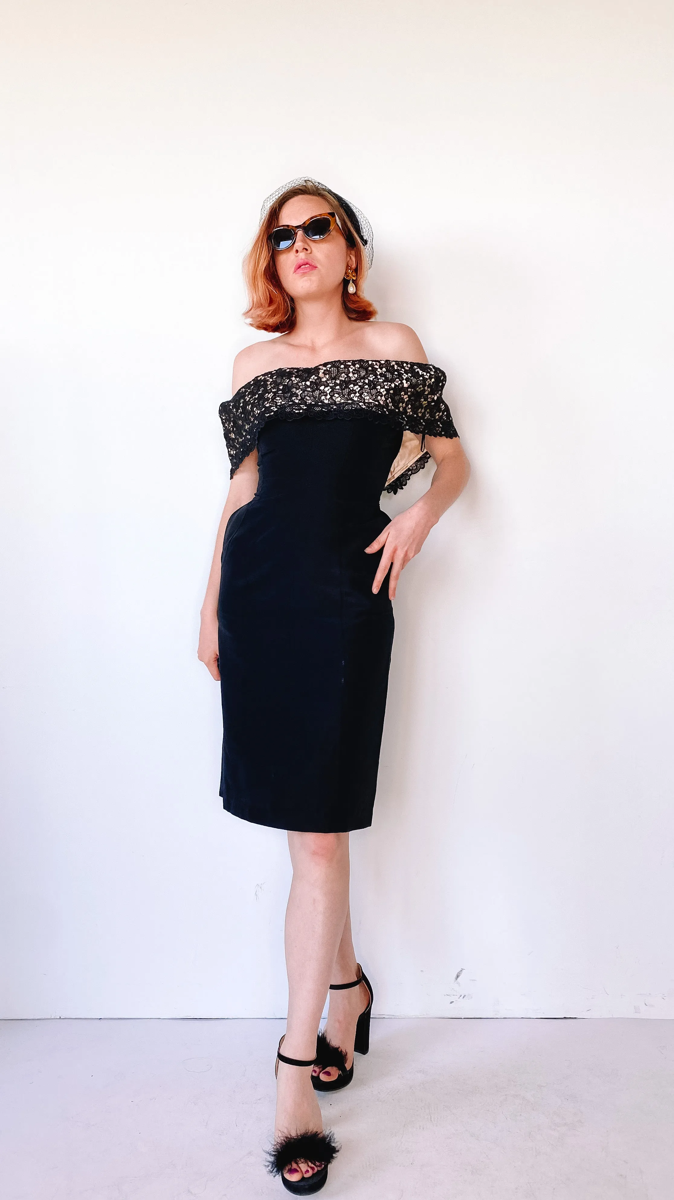 1960s Femme Fatale Black Lace Cocktail Dress, sz. S