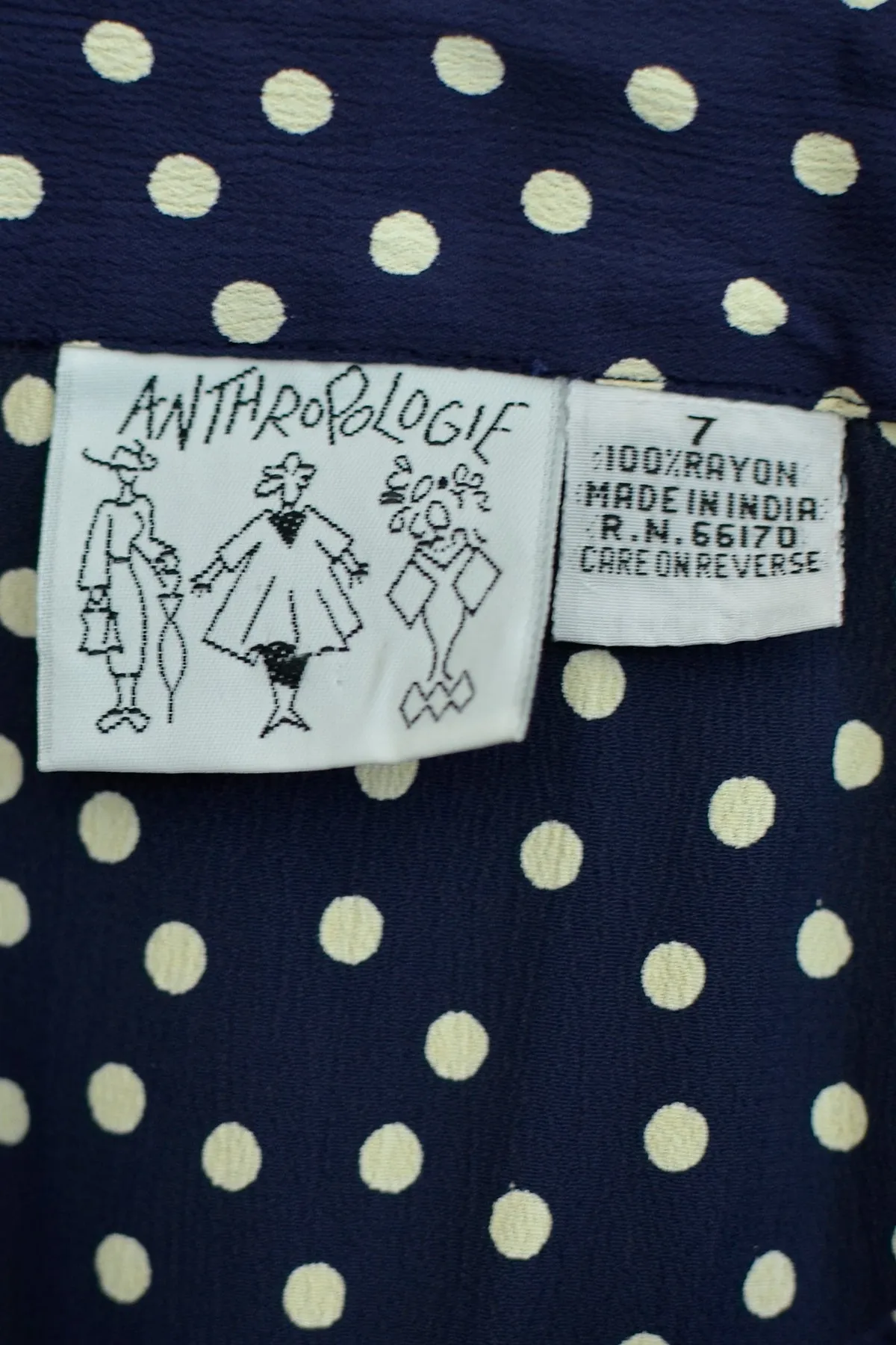 1990s Navy Blue White Polka Dot Rayon Wrap Skirt Vintage Inspired by Anthropologie