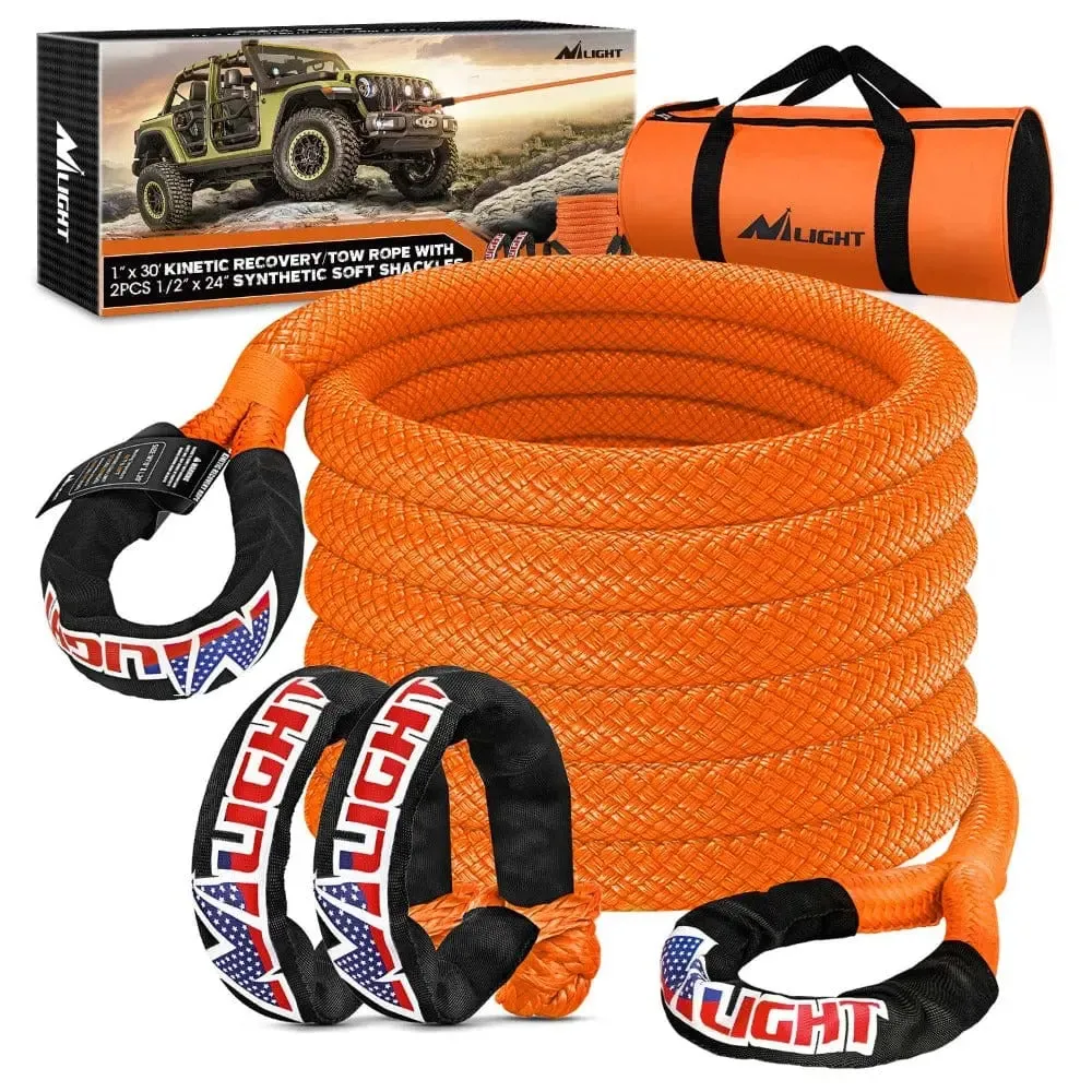 7/8Inch x 20FT Kinetic Recovery Rope & 2PCS 1/2in x 24in Soft Shackle