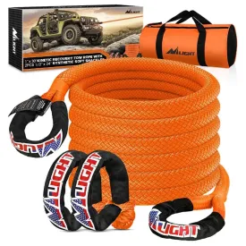 7/8Inch x 20FT Kinetic Recovery Rope & 2PCS 1/2in x 24in Soft Shackle
