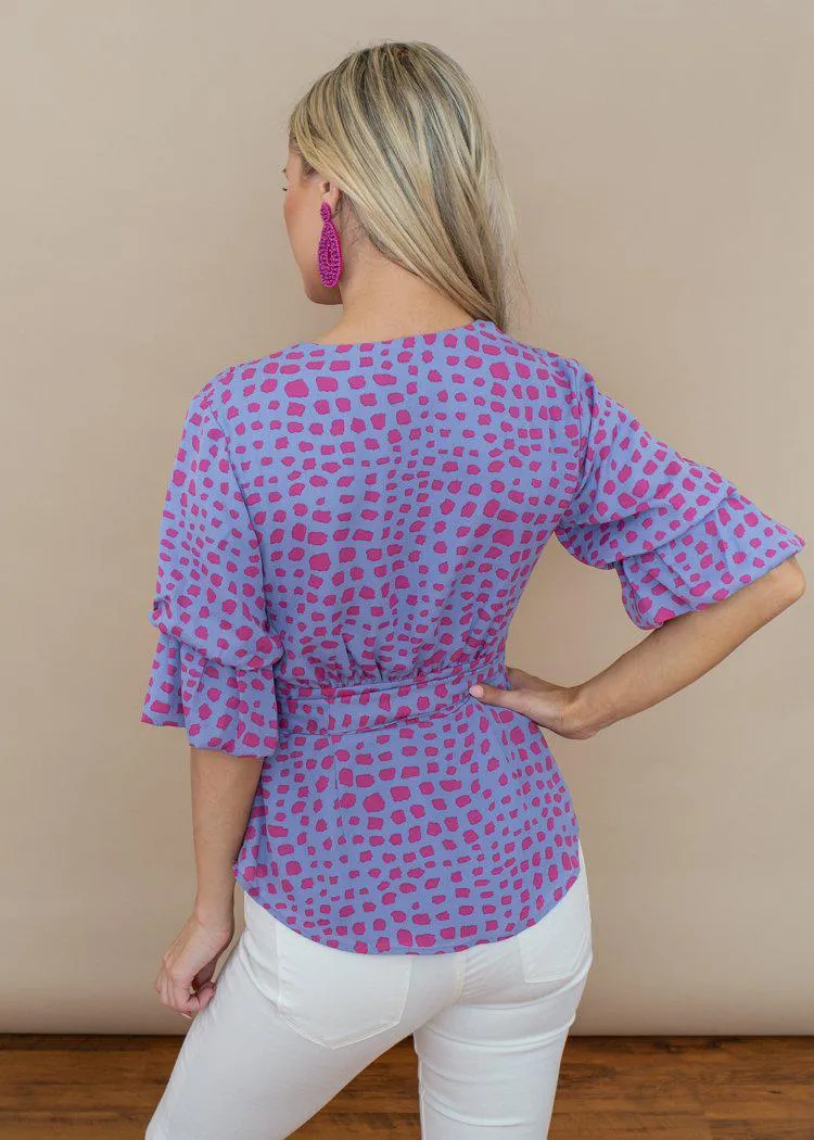 Adelyn Rae Periwinkle and Pink Loma Printed Blouse-***FINAL SALE***