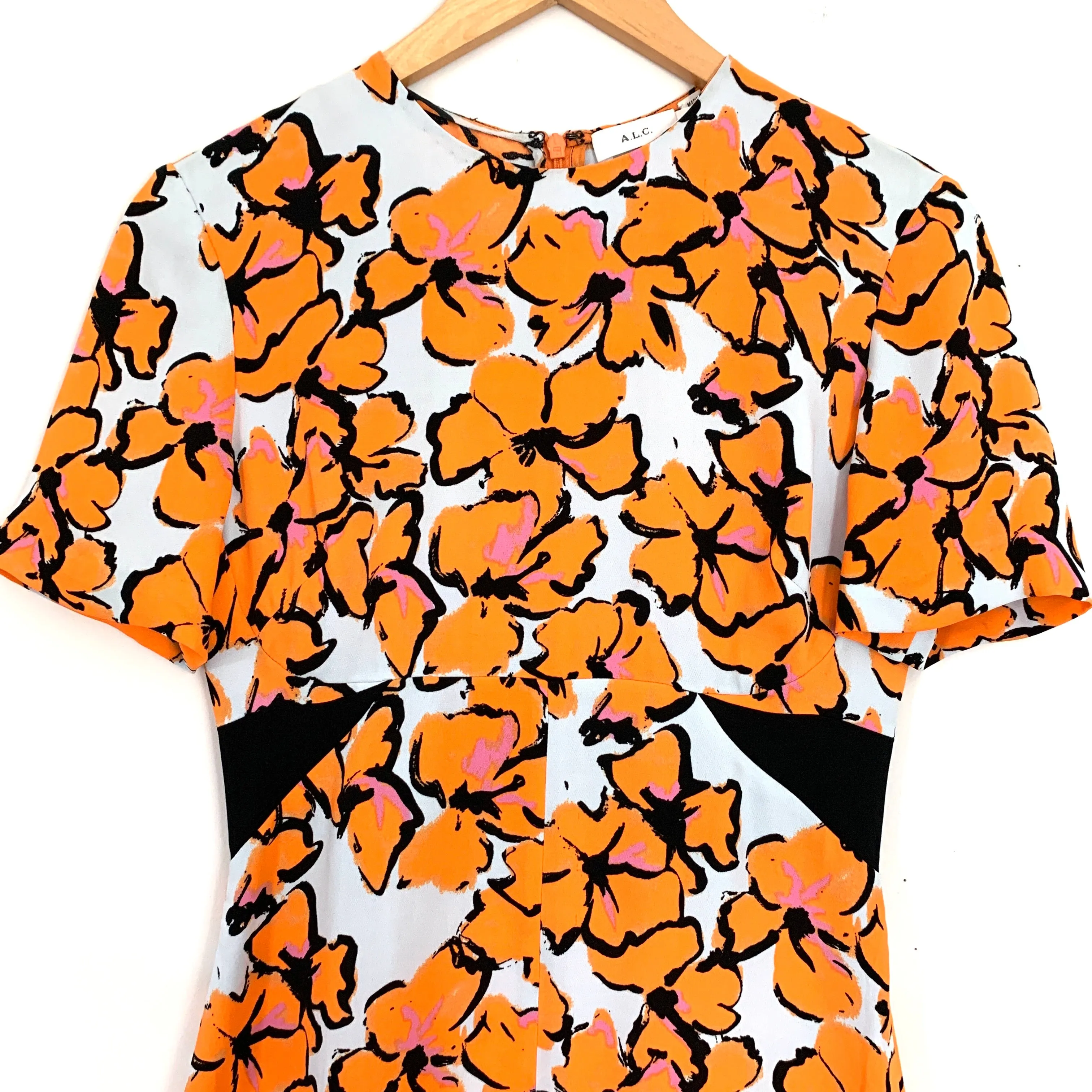 A.L.C. Orange Floral 100% Silk Dress- Size 2