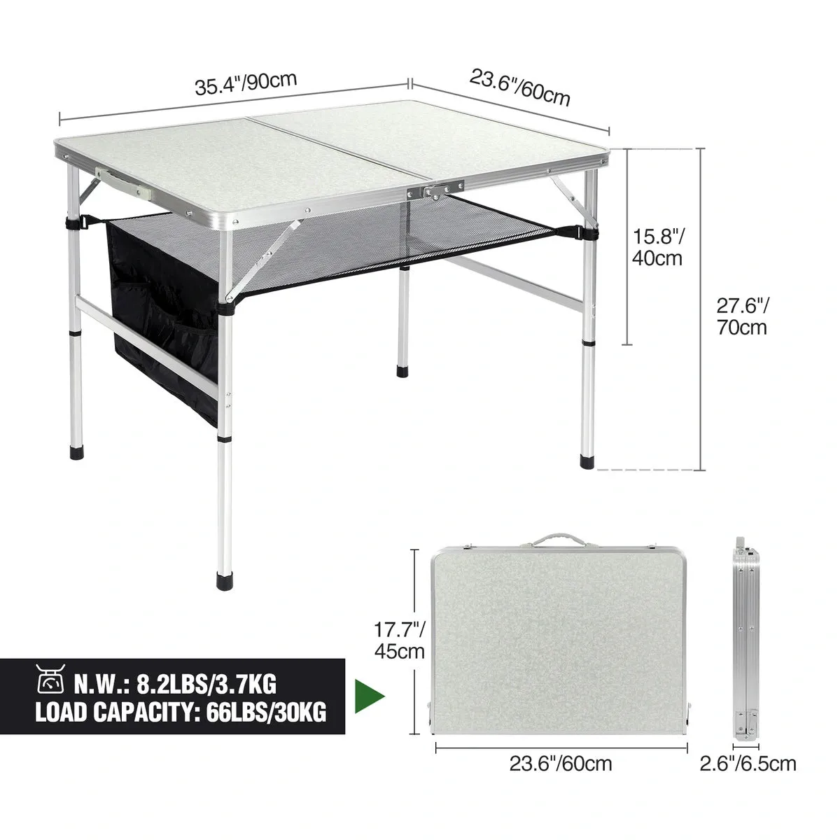 Aluminum Folding Camping Table with Adjustable Height Legs, 2/3/4ft