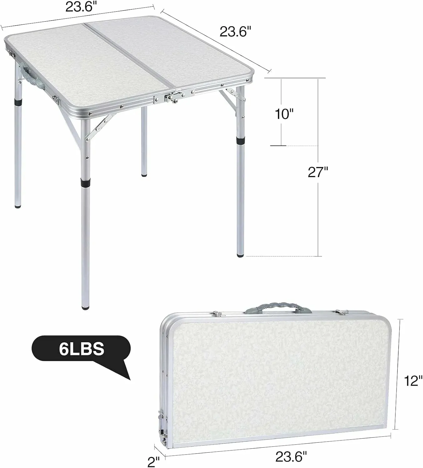 Aluminum Folding Camping Table with Adjustable Height Legs, 2/3/4ft