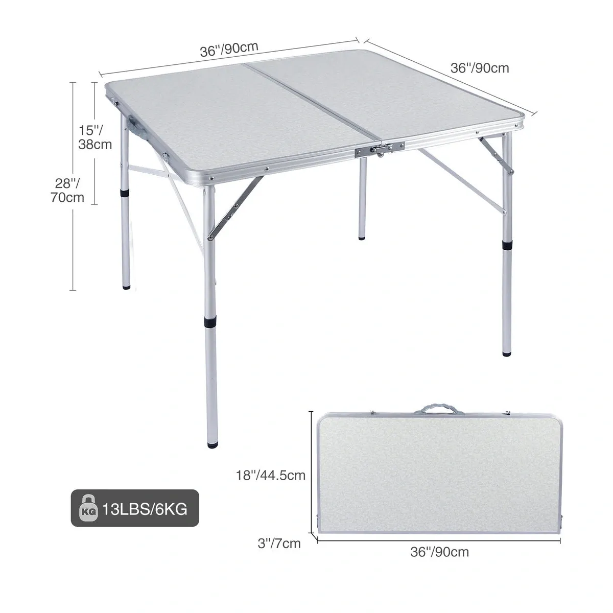 Aluminum Folding Camping Table with Adjustable Height Legs, 2/3/4ft