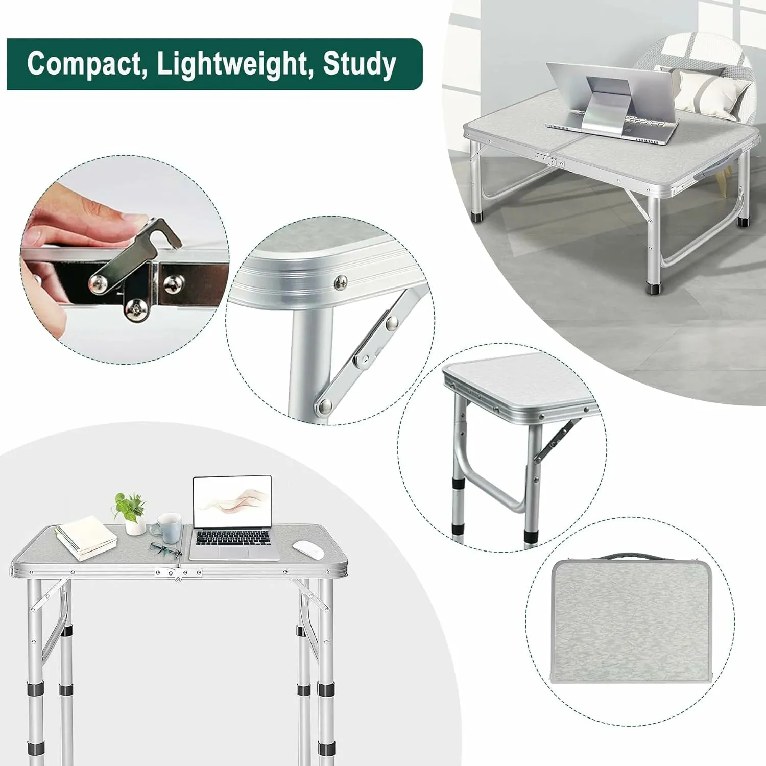 Aluminum Folding Camping Table with Adjustable Height Legs, 2/3/4ft