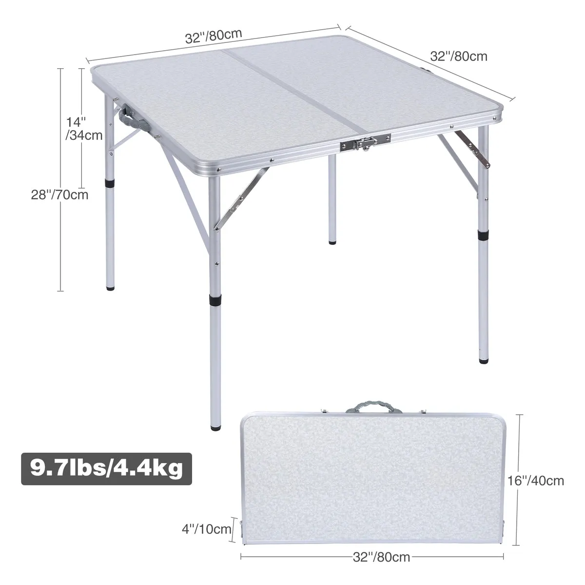 Aluminum Folding Camping Table with Adjustable Height Legs, 2/3/4ft