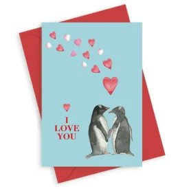 Animal Collection A6 Foiled Greeting Card penguins I Love you