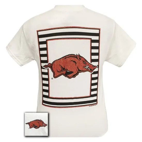 Arkansas Razorbacks Preppy Glitter Logo Hogs Girlie Bright T Shirt