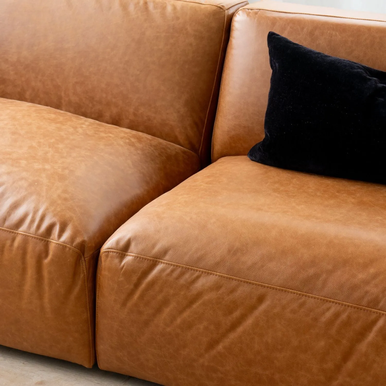 Aspen Distressed Cognac Leather 3 Seater Sofa with Ottoman