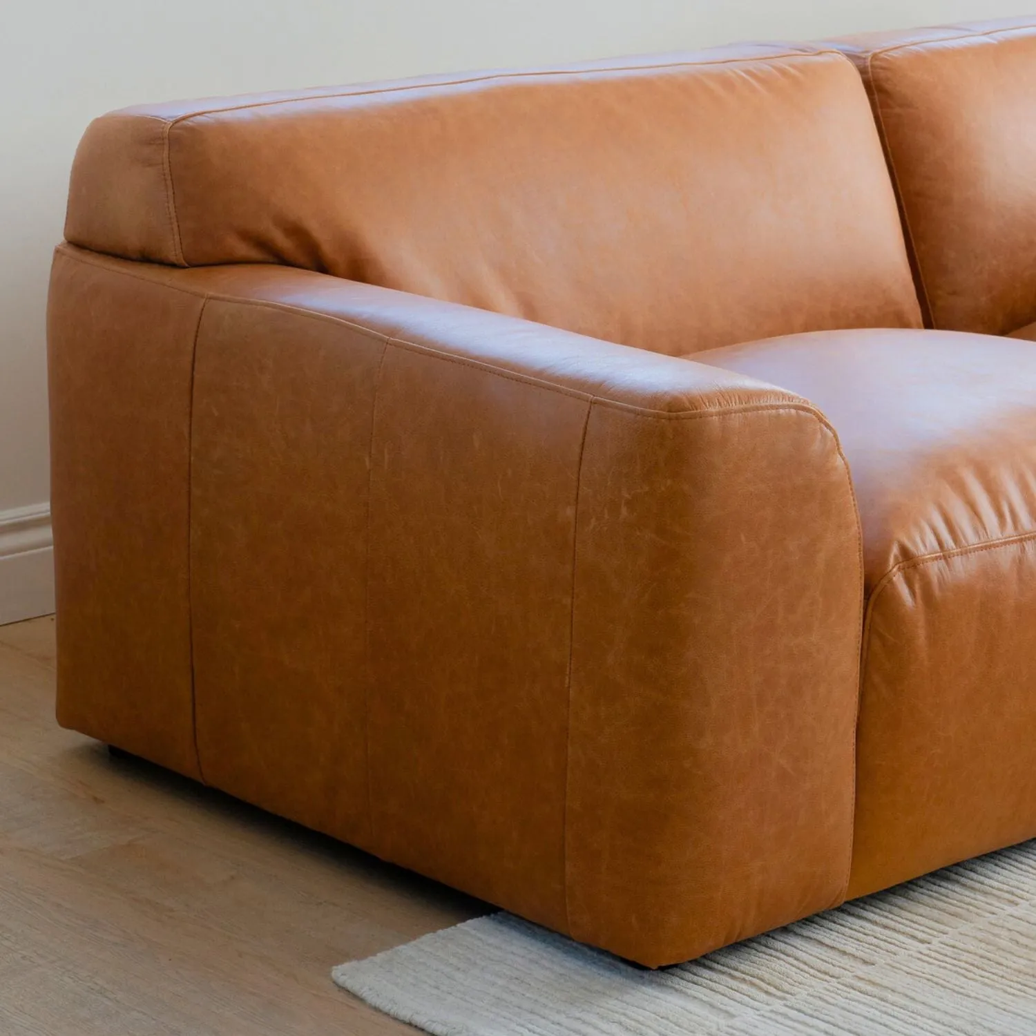 Aspen Distressed Cognac Leather 3 Seater Sofa with Ottoman