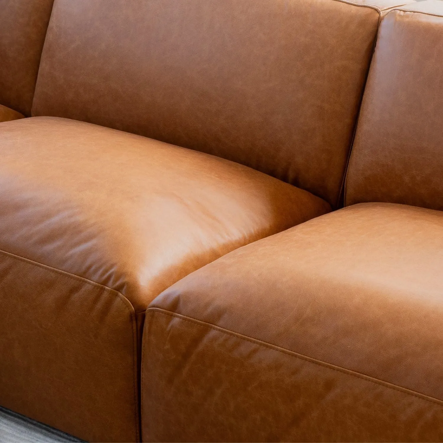 Aspen Distressed Cognac Leather 3 Seater Sofa with Ottoman