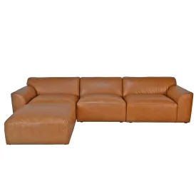 Aspen Distressed Cognac Leather 3 Seater Sofa with Ottoman