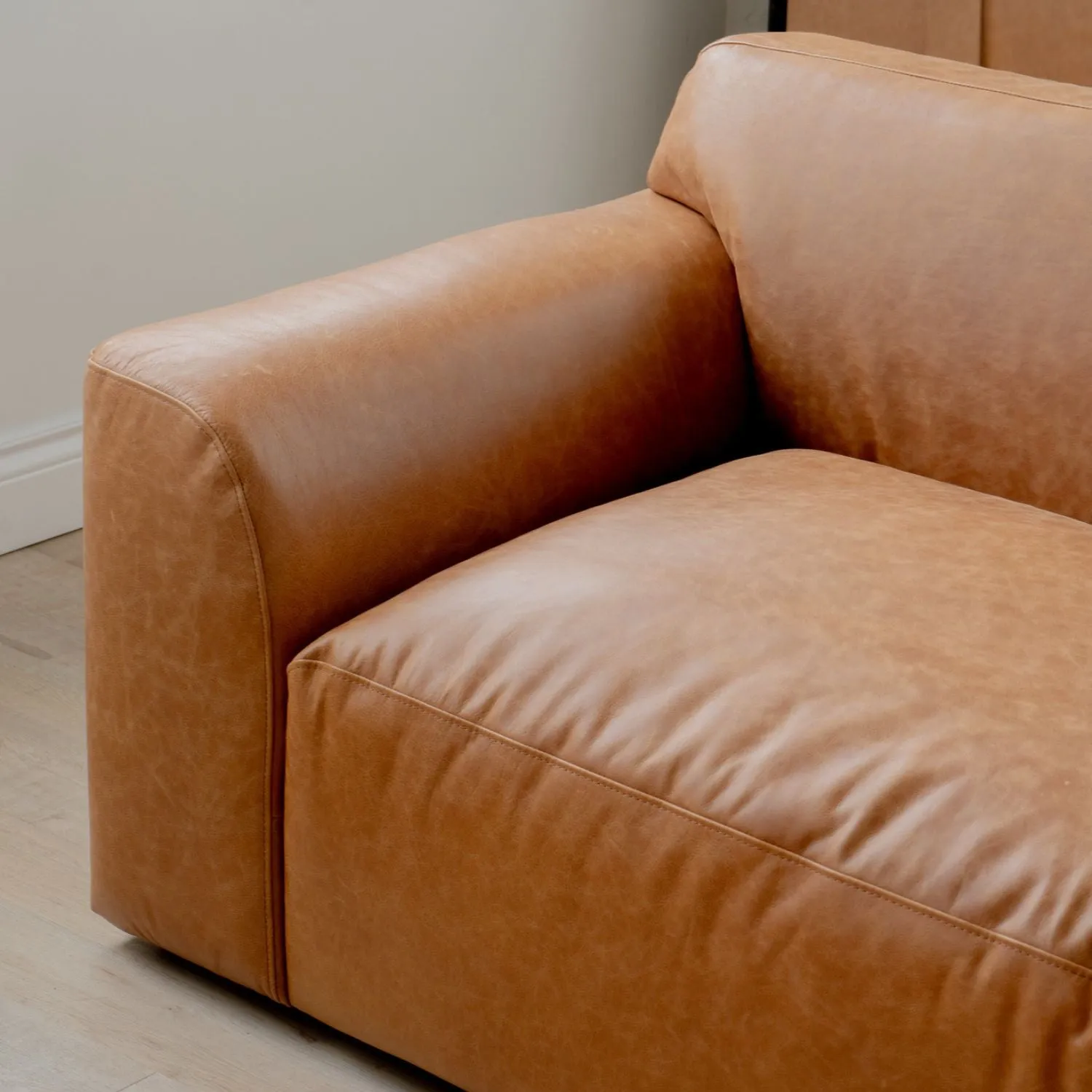 Aspen Distressed Cognac Leather 3 Seater Sofa with Ottoman