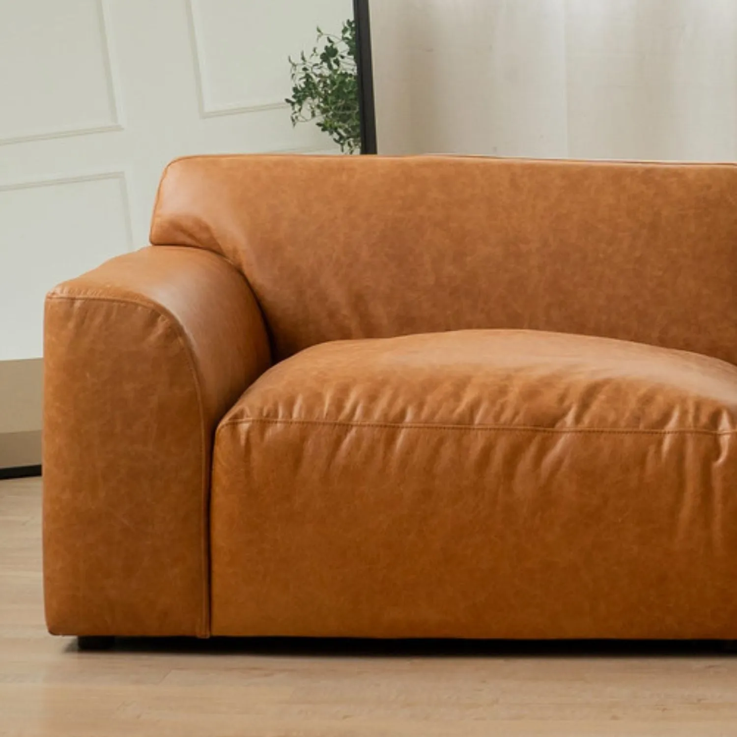 Aspen Distressed Cognac Leather 3 Seater Sofa with Ottoman