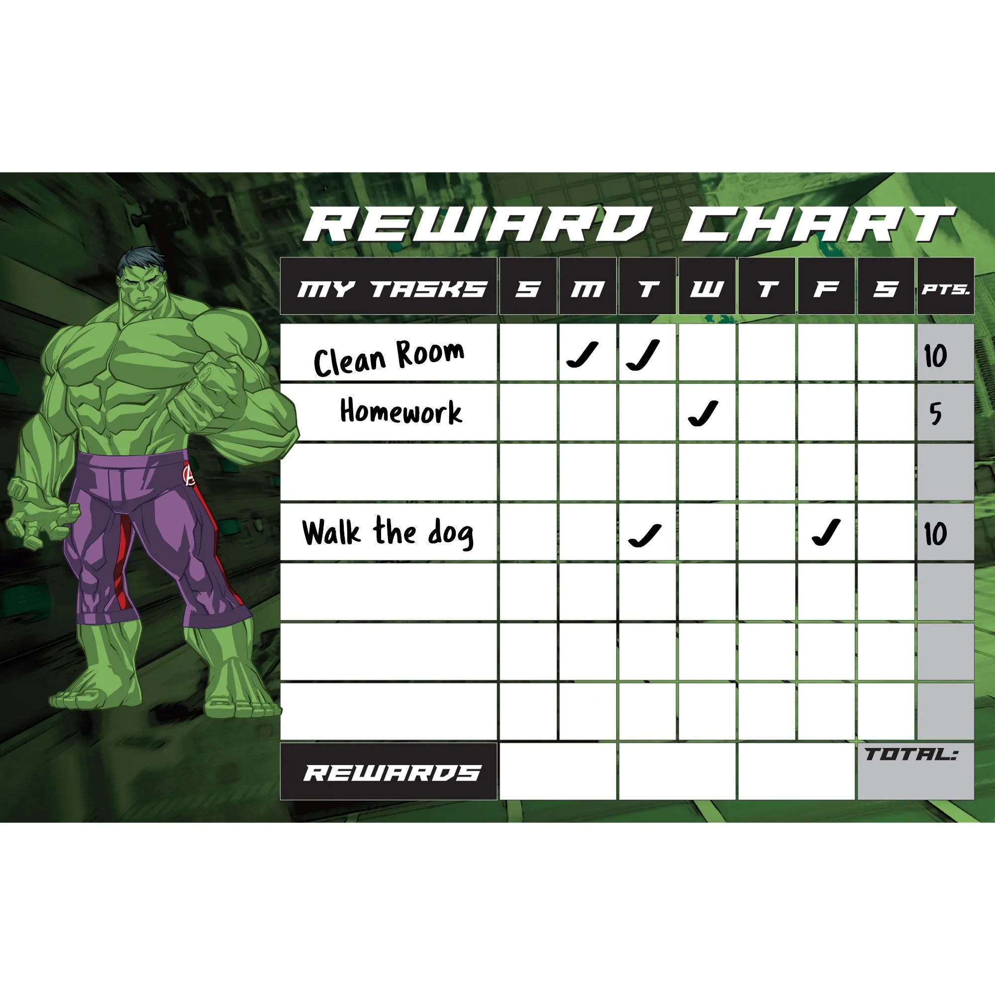 Avengers: HULK Reward Chart Dry Erase        - Officially Licensed Marvel Removable Wall   Adhesive Decal