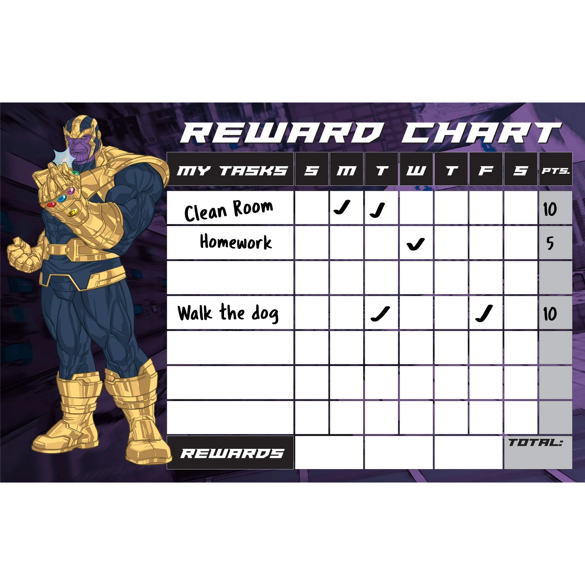 Avengers: THANOS Reward Chart Dry Erase        - Officially Licensed Marvel Removable Wall   Adhesive Decal