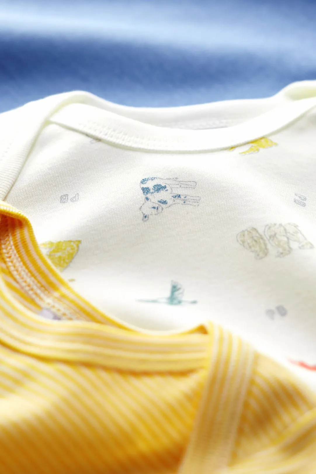 Optimized title: Petit Bateau 3-Pack Kimono Long-Sleeve Baby Onesies - Yellow/Blue