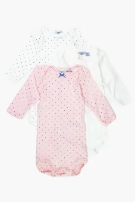 Pink Petit Bateau 3-Pack Long-Sleeve Baby Onesies