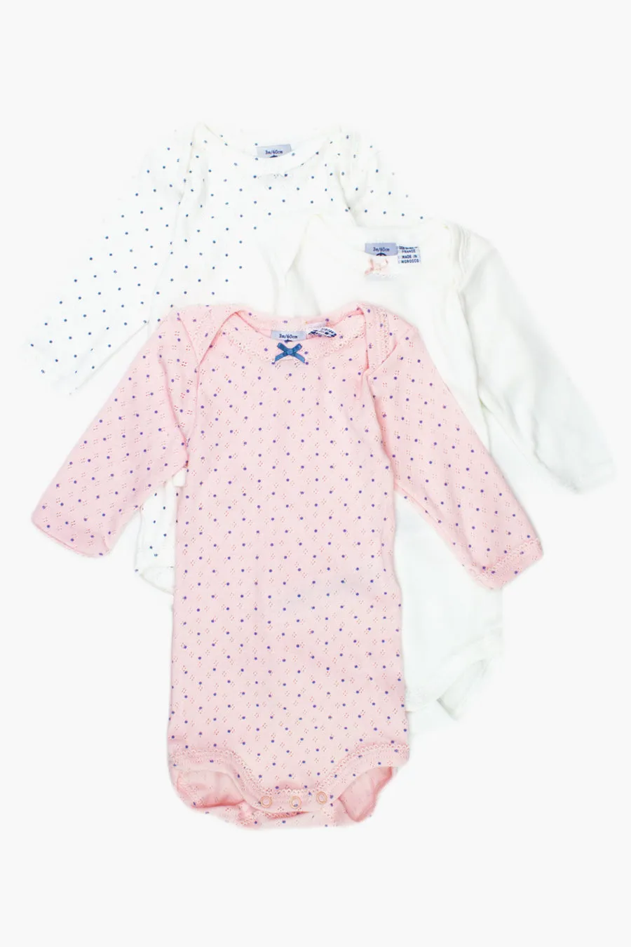 Pink Petit Bateau 3-Pack Long-Sleeve Baby Onesies