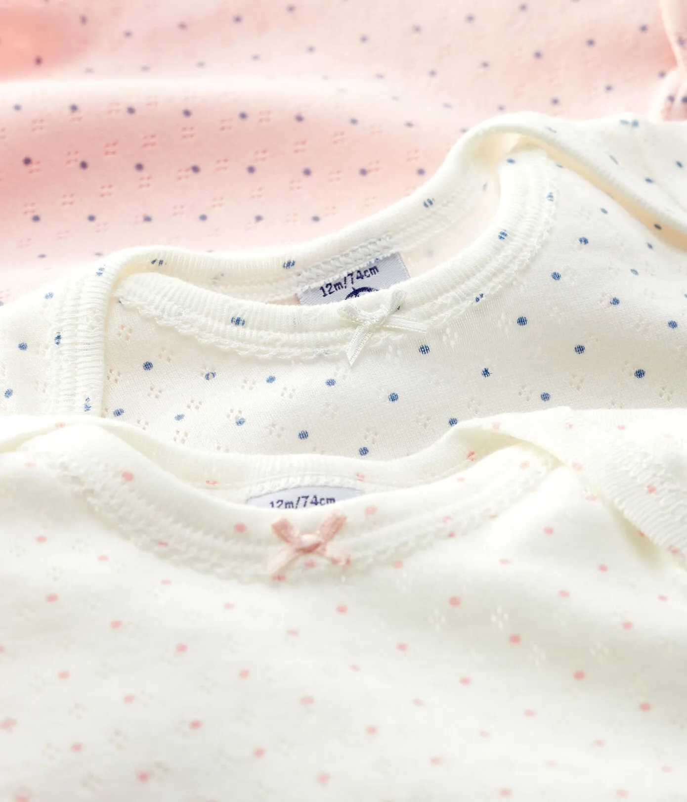 Pink Petit Bateau 3-Pack Long-Sleeve Baby Onesies