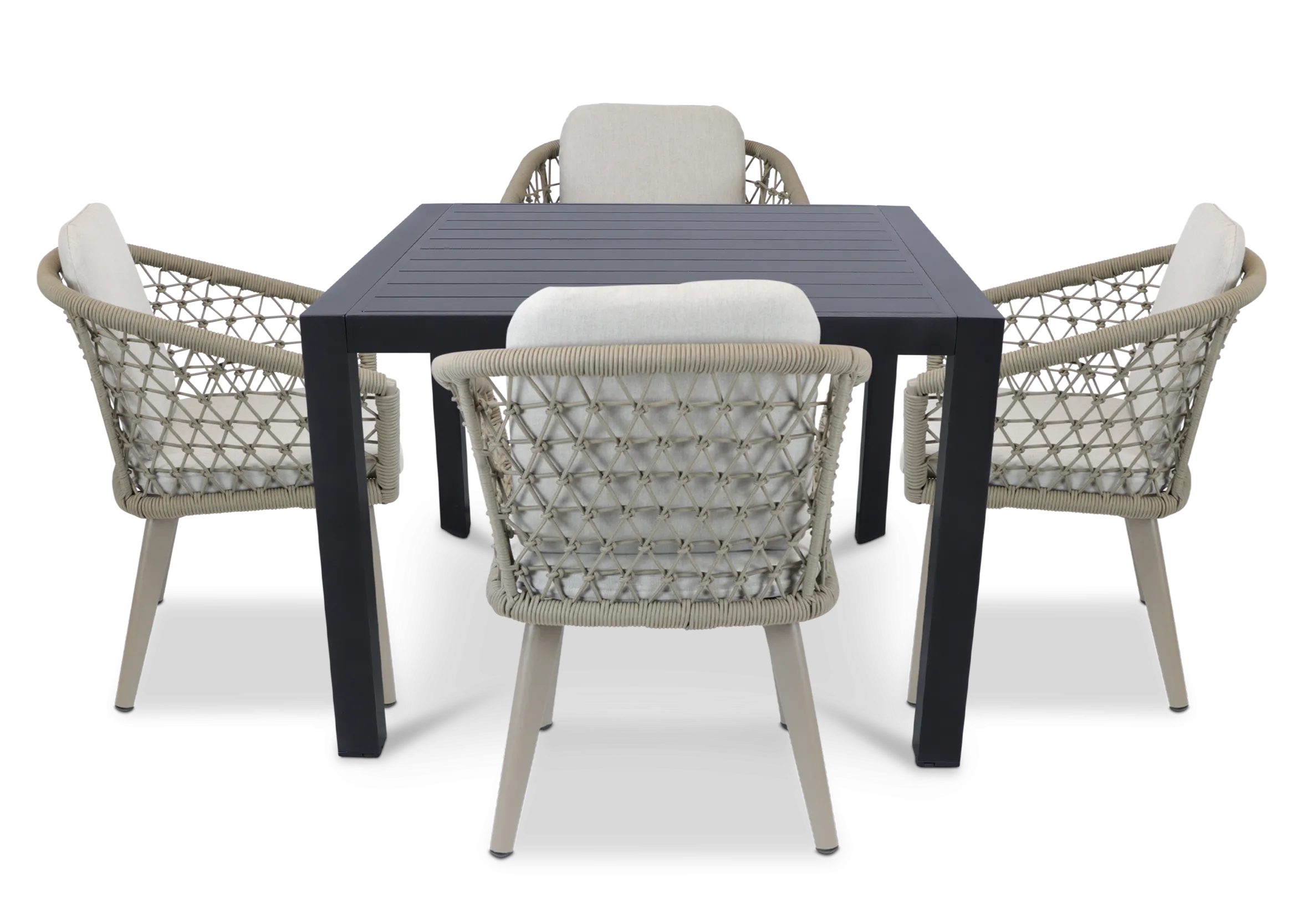 Bahamas Square 5 Piece Outdoor Setting in Gunmetal with Rope Chairs
