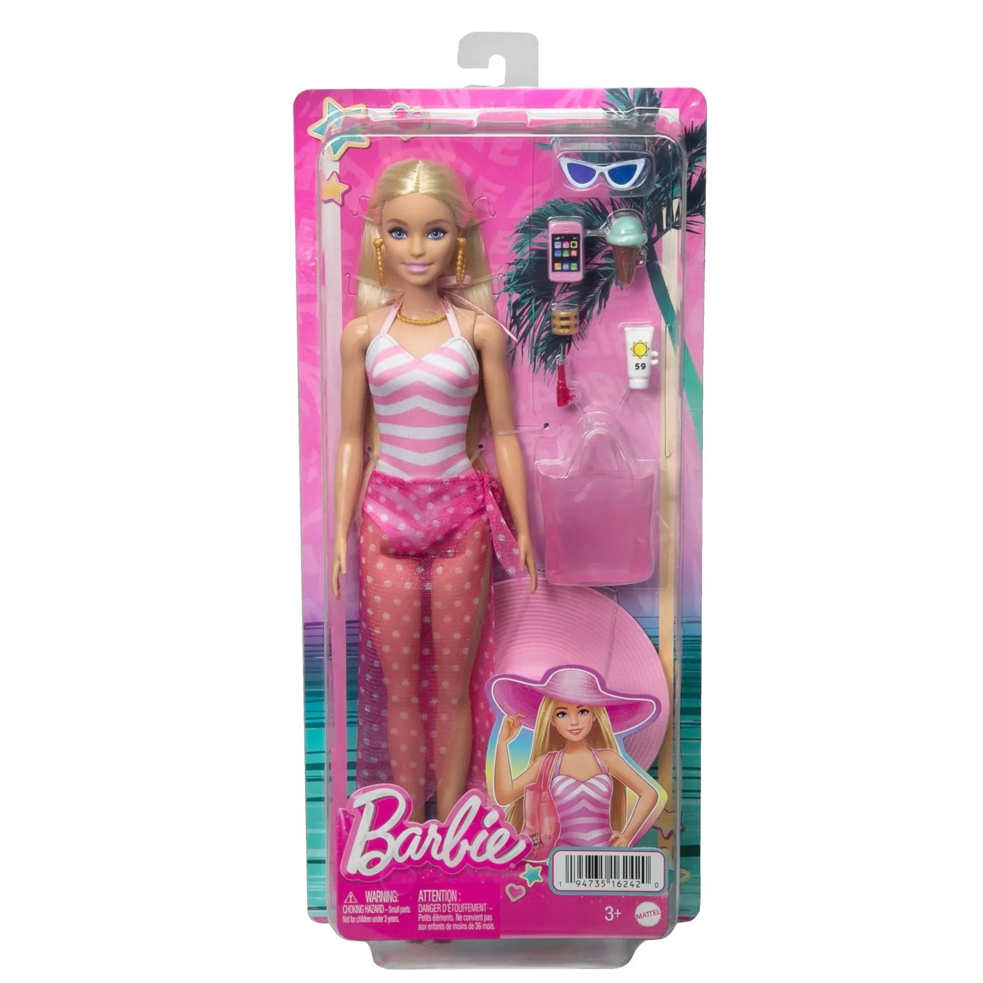 Barbie Doll with Swimsuit and Beach Themed Accessories