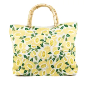 Beaded Lemon Bag With Faux Bamboo Handles