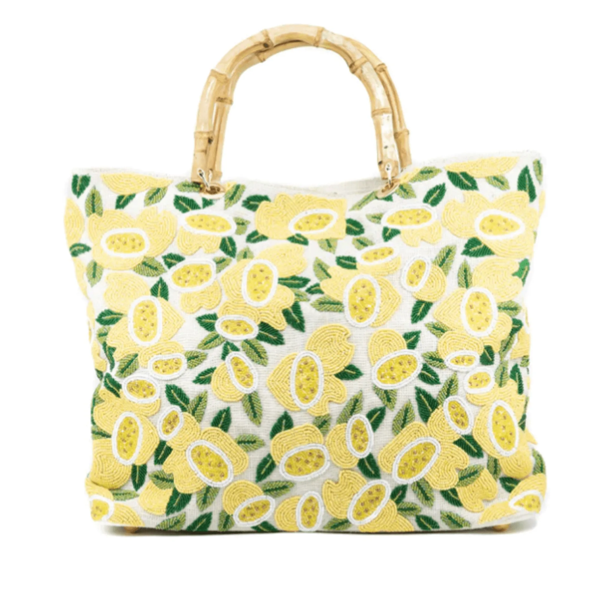Beaded Lemon Bag With Faux Bamboo Handles