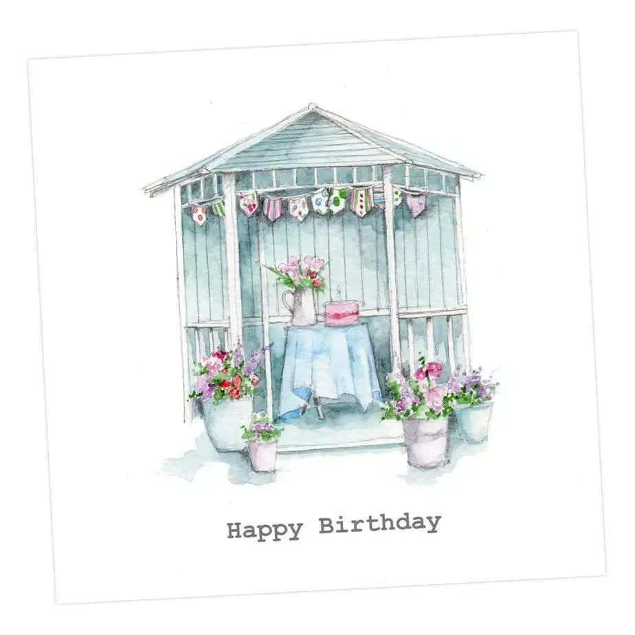 Blue Summerhouse Happy Birthday Card
