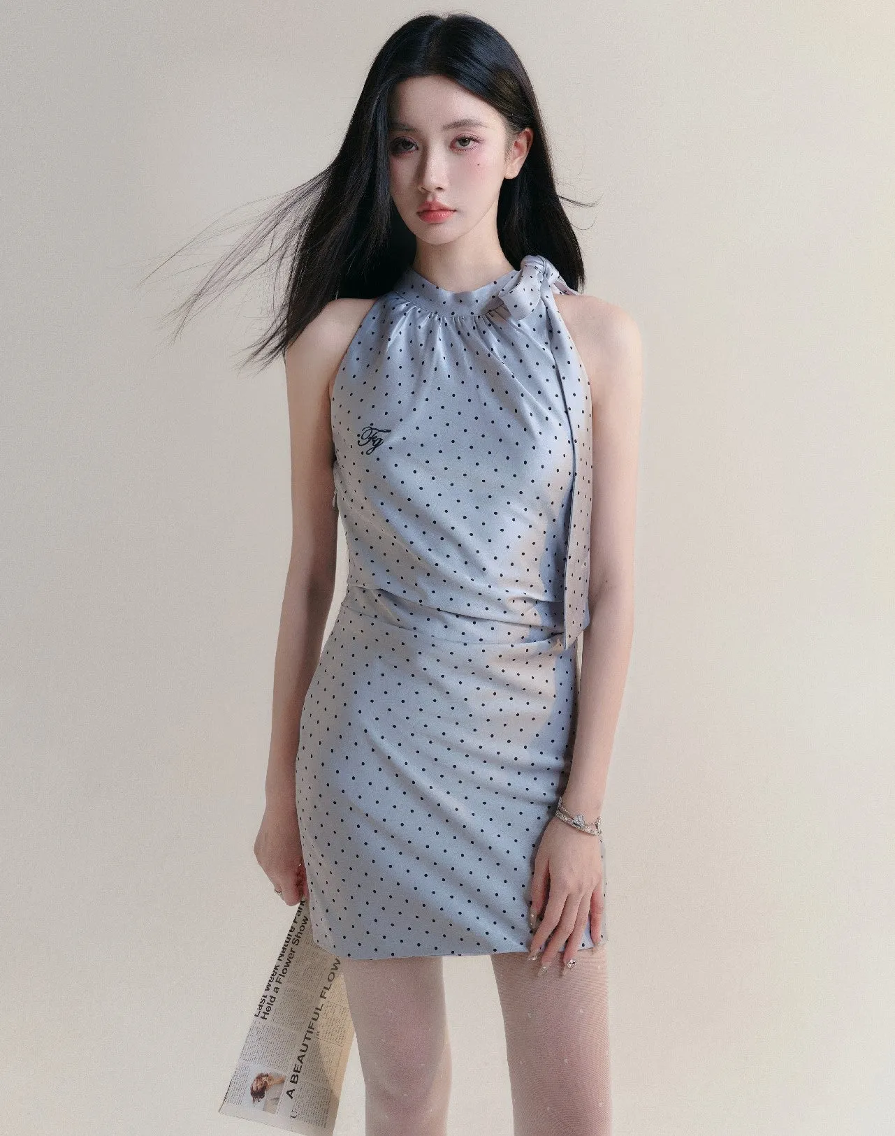 Bow Tie Polka Dot Waist Short Dress FRA0175