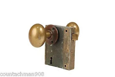 Brass Ship(?) Door Knob Set with Latch, Lock and Key