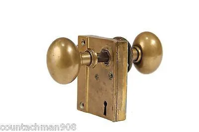 Brass Ship(?) Door Knob Set with Latch, Lock and Key