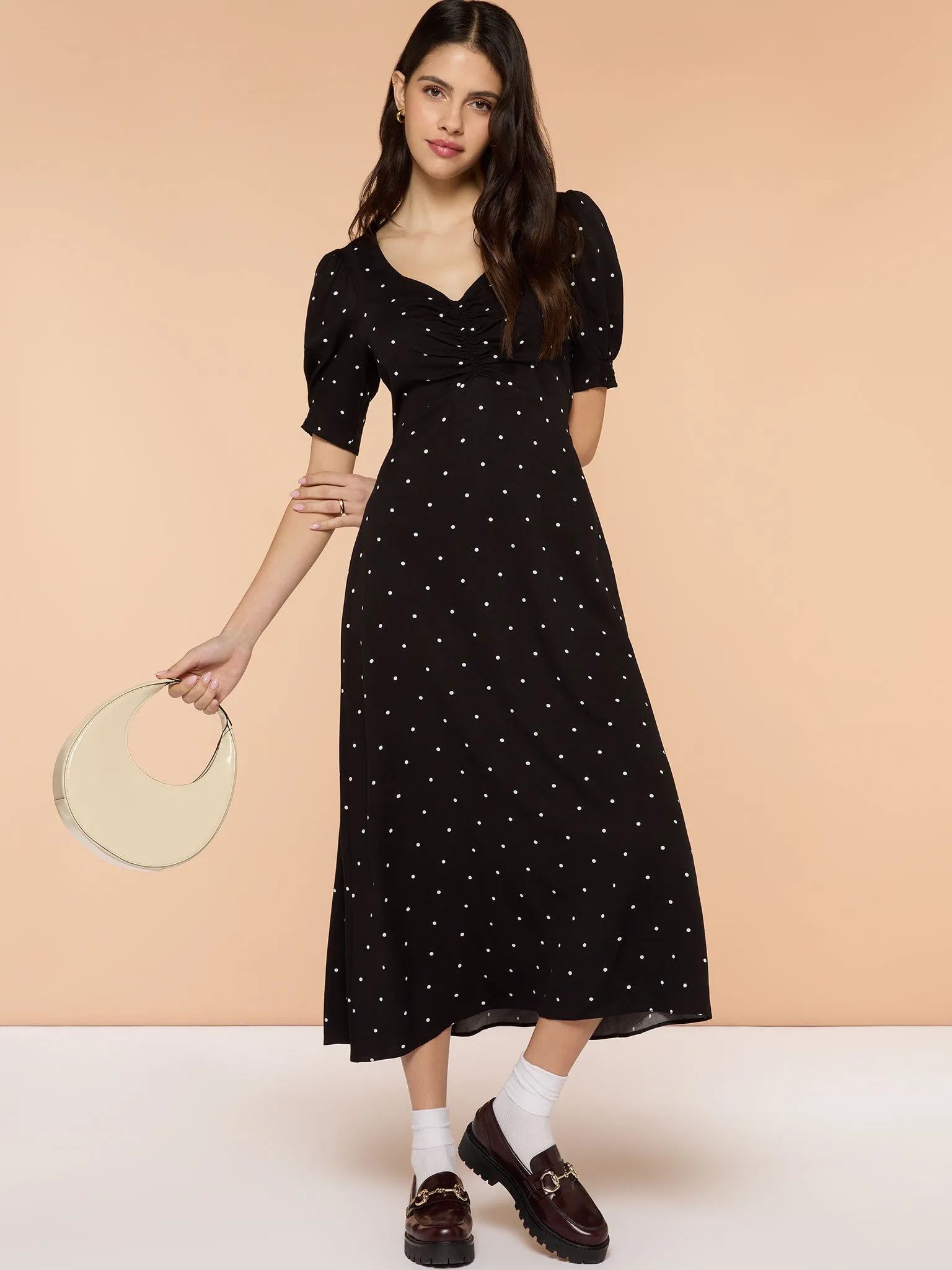 Cian Dress in Mono Polka Dot