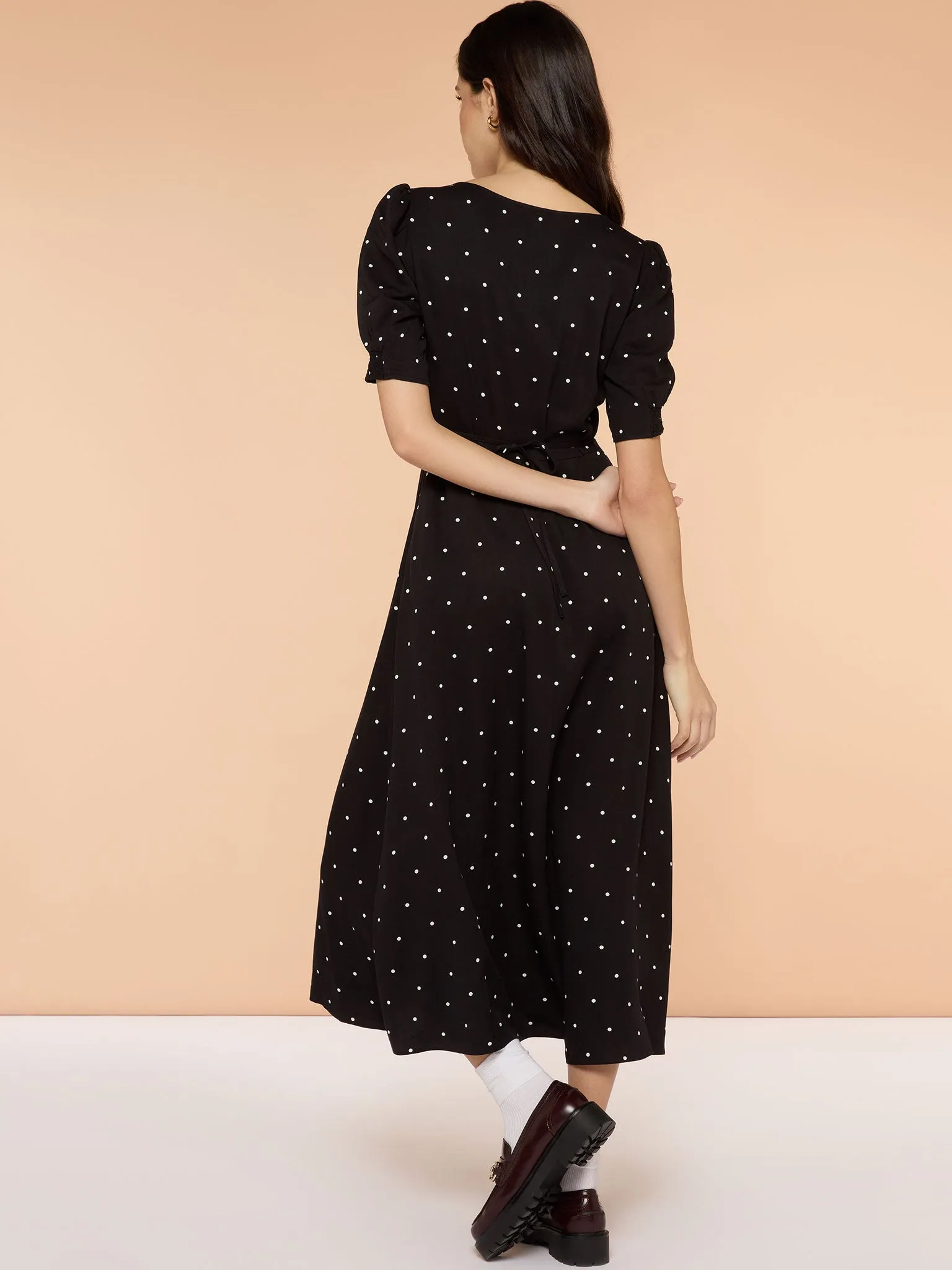 Cian Dress in Mono Polka Dot