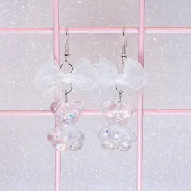Clear Glitter Bear Earrings
