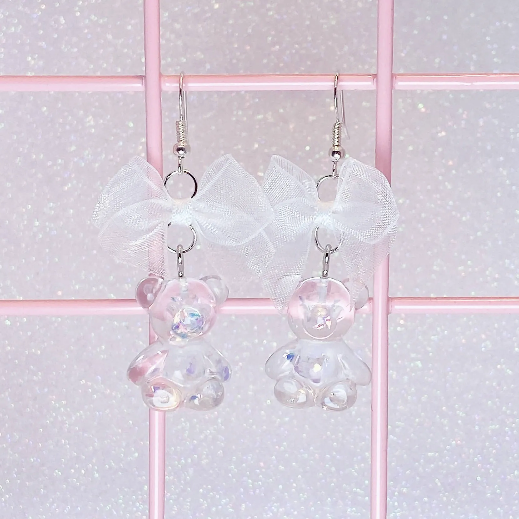 Clear Glitter Bear Earrings